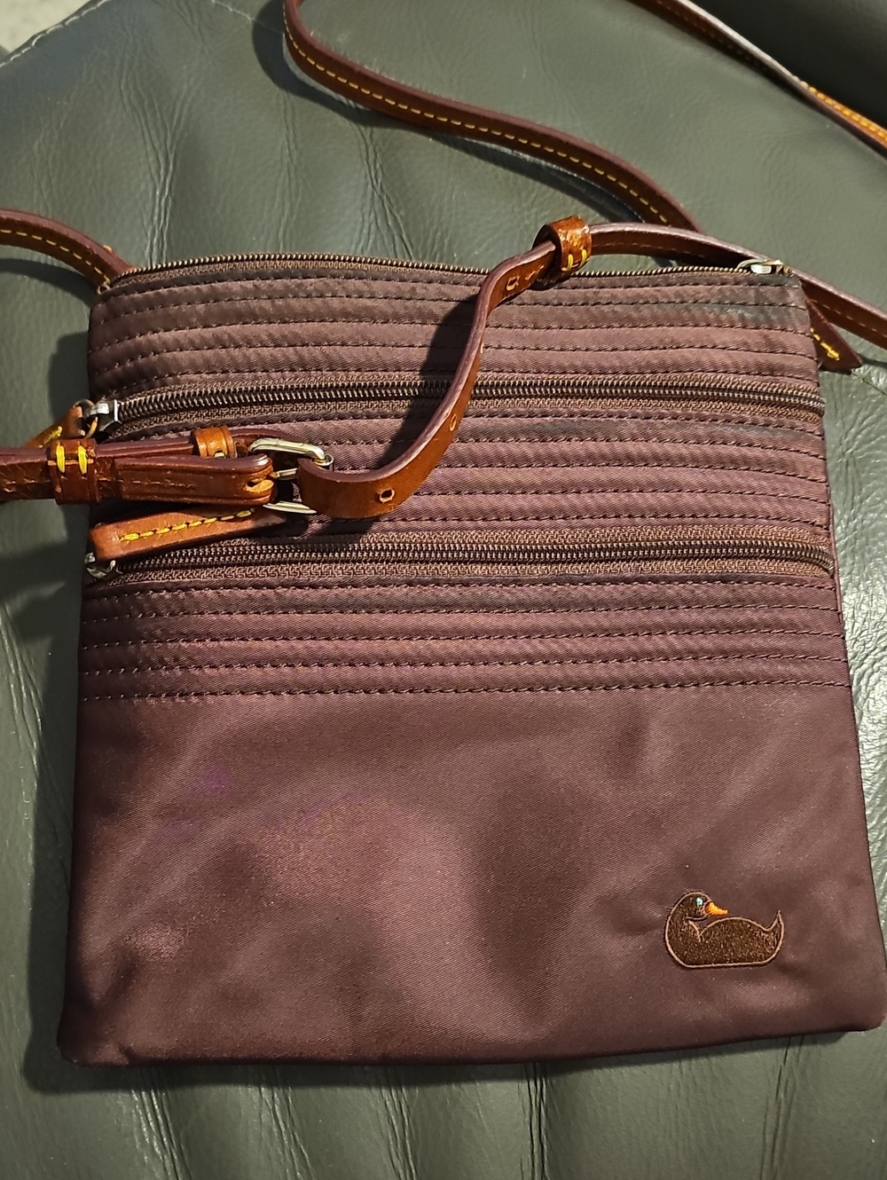 Dooney & Bourke‎ Triple Zip Crossbody Bag Womens Sz OS Brown Nylon Travel Pocket